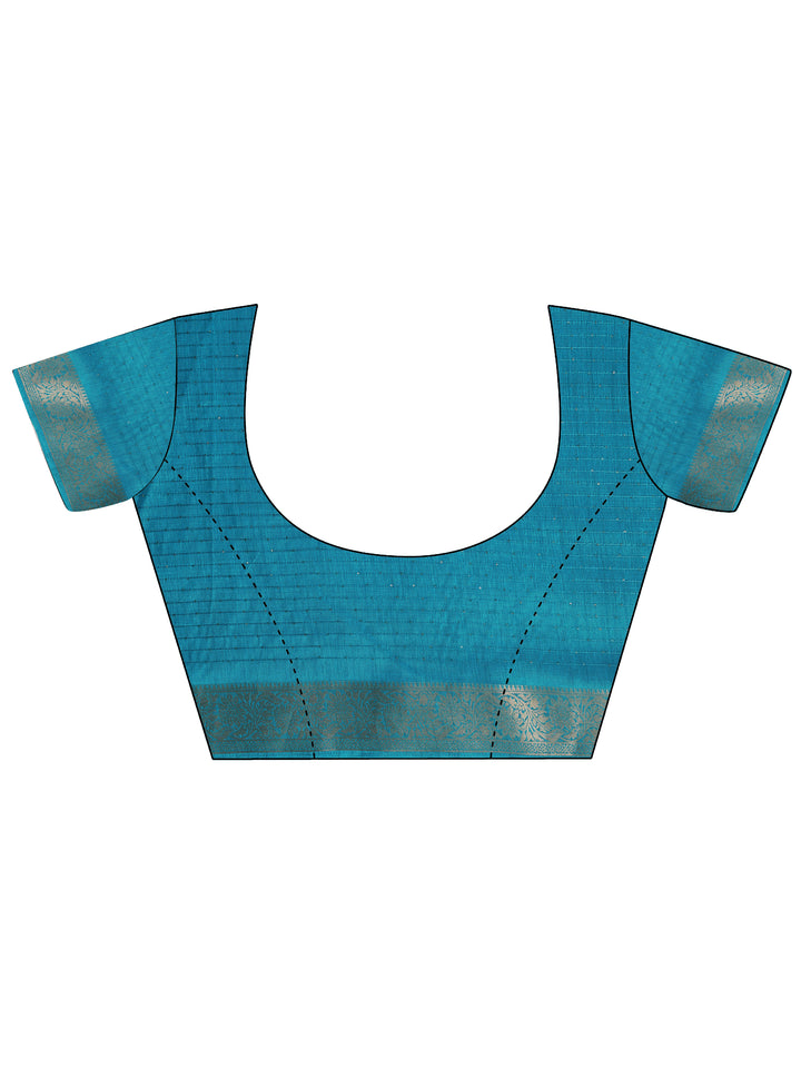 Blue Printed Silk Saree With Unstitched Blouse Piece