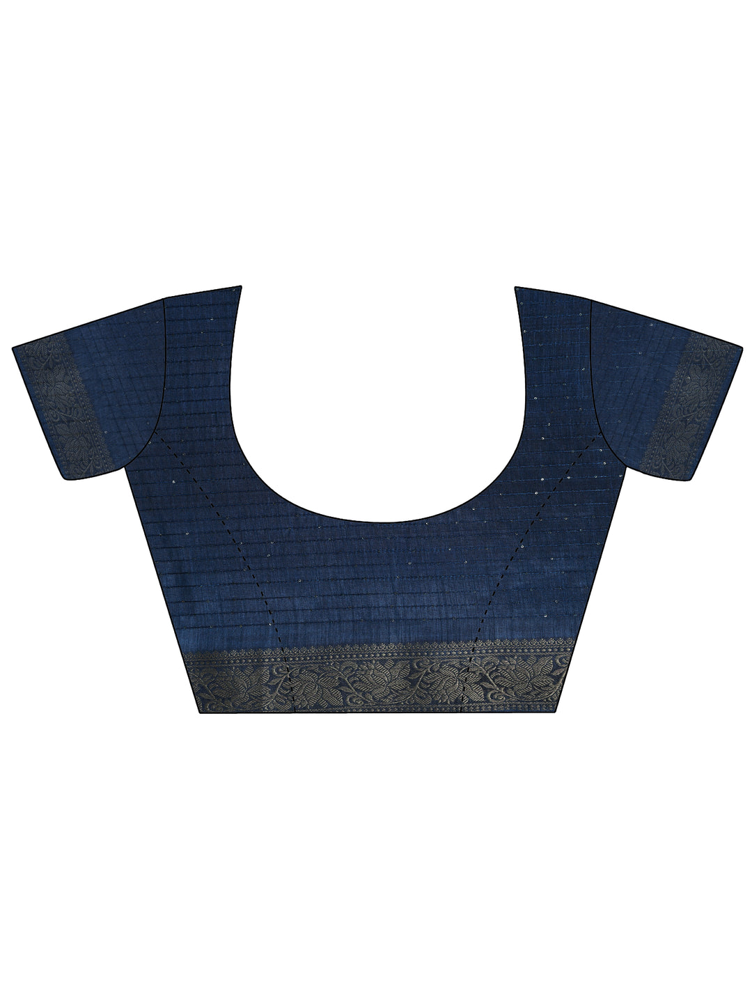Navy Blue Printed Silk Saree With Unstitched Blouse Piece