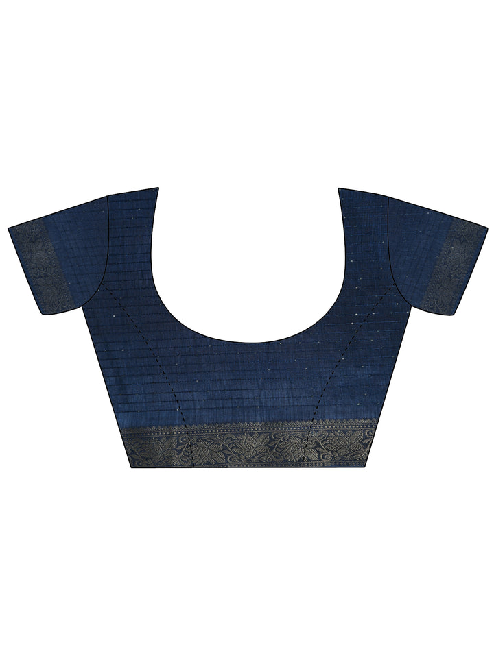 Navy Blue Printed Silk Saree With Unstitched Blouse Piece