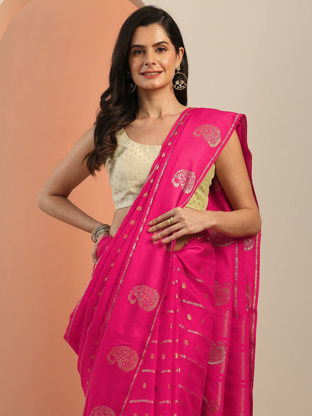 Pink Woven Design Silk Blend Saree With Unstitched Blouse Piece