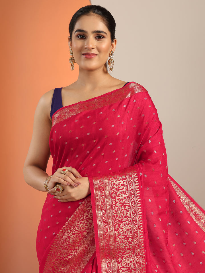 Red Woven Design Silk Blend Saree With Unstitched Blouse Piece