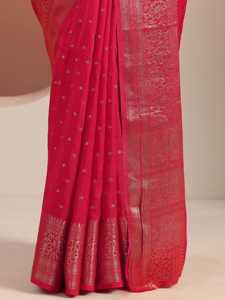 Red Woven Design Silk Blend Saree With Unstitched Blouse Piece