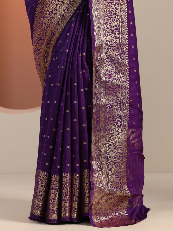 Purple Woven Design Silk Blend Saree With Unstitched Blouse Piece