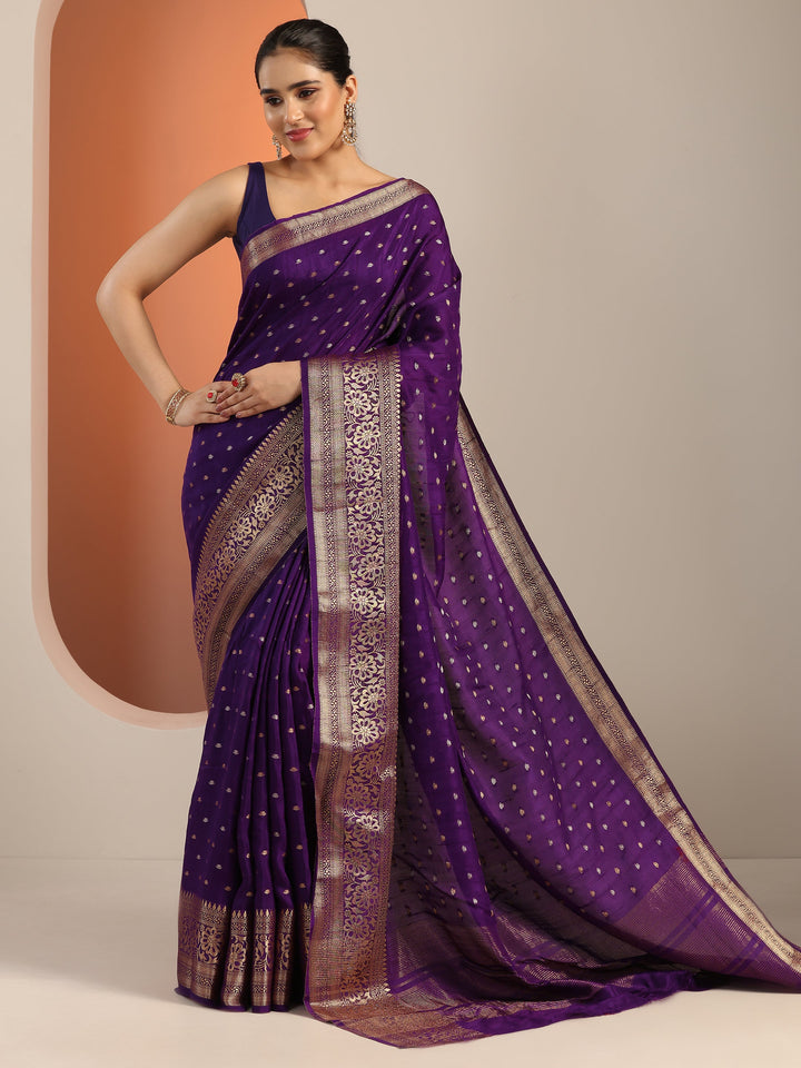Purple Woven Design Silk Blend Saree With Unstitched Blouse Piece