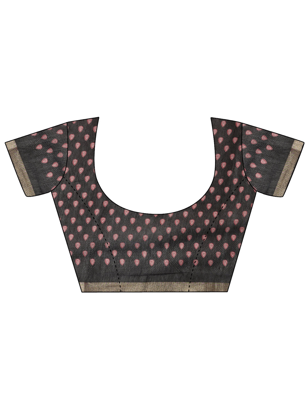 Red Printed Cotton Blend Saree With Unstitched Blouse Piece