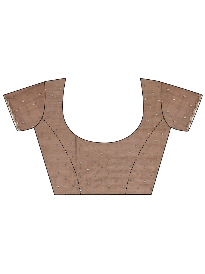 Brown Printed Satin Saree With Unstitched Blouse Piece
