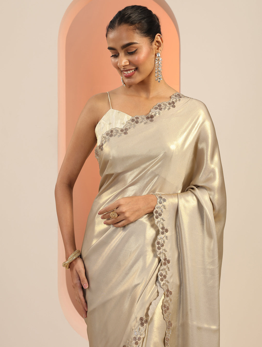 Grey Solid Satin Saree With Unstitched Blouse Piece
