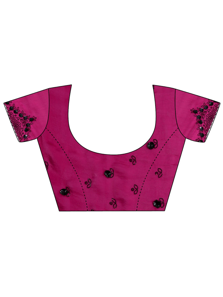 Magenta Solid Satin Saree With Unstitched Blouse Piece