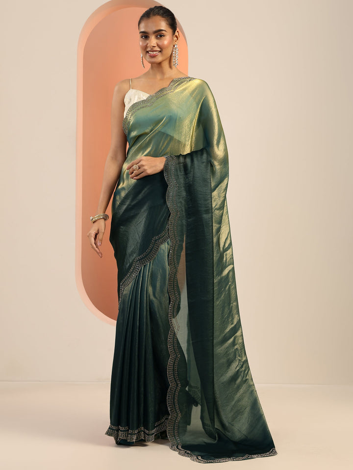 Blue Solid Satin Saree With Unstitched Blouse Piece