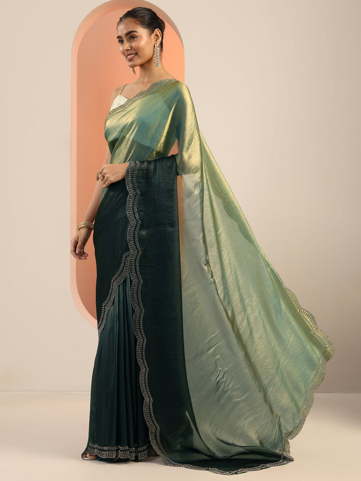 Blue Solid Satin Saree With Unstitched Blouse Piece