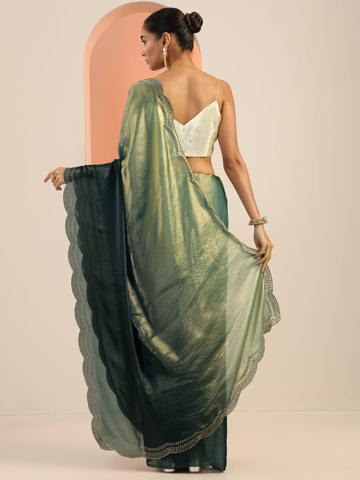 Blue Solid Satin Saree With Unstitched Blouse Piece