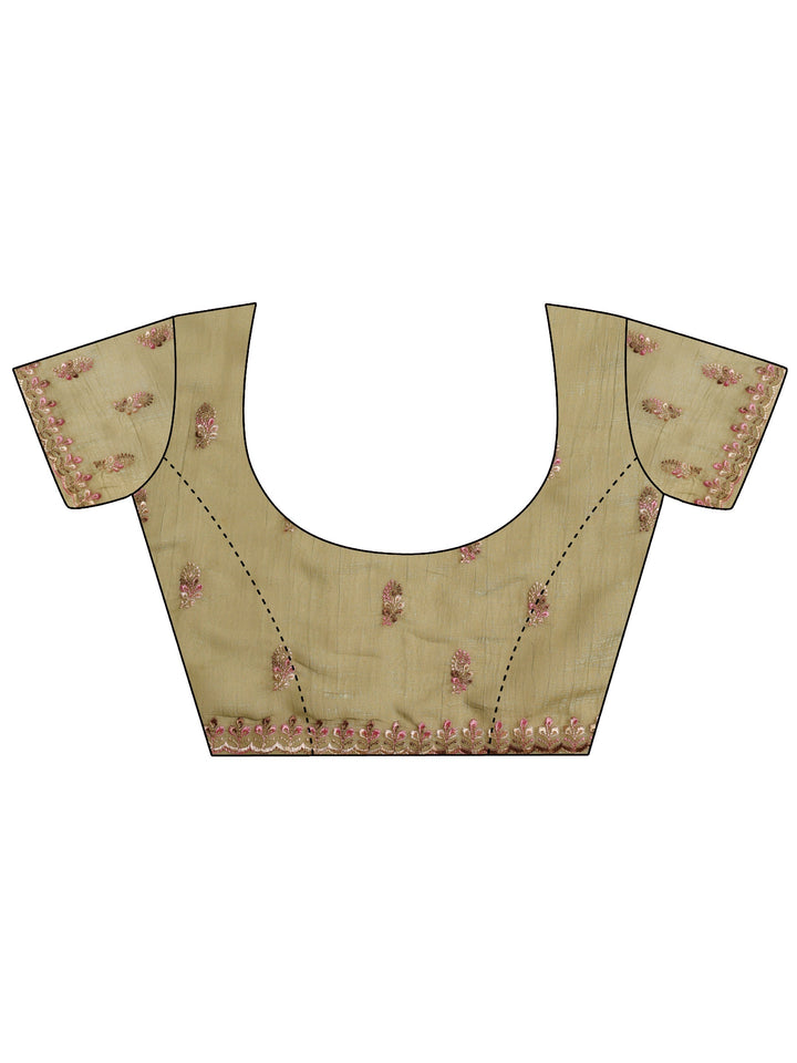 Peach Embroidered Silk blend Saree With Unstitched Blouse Piece