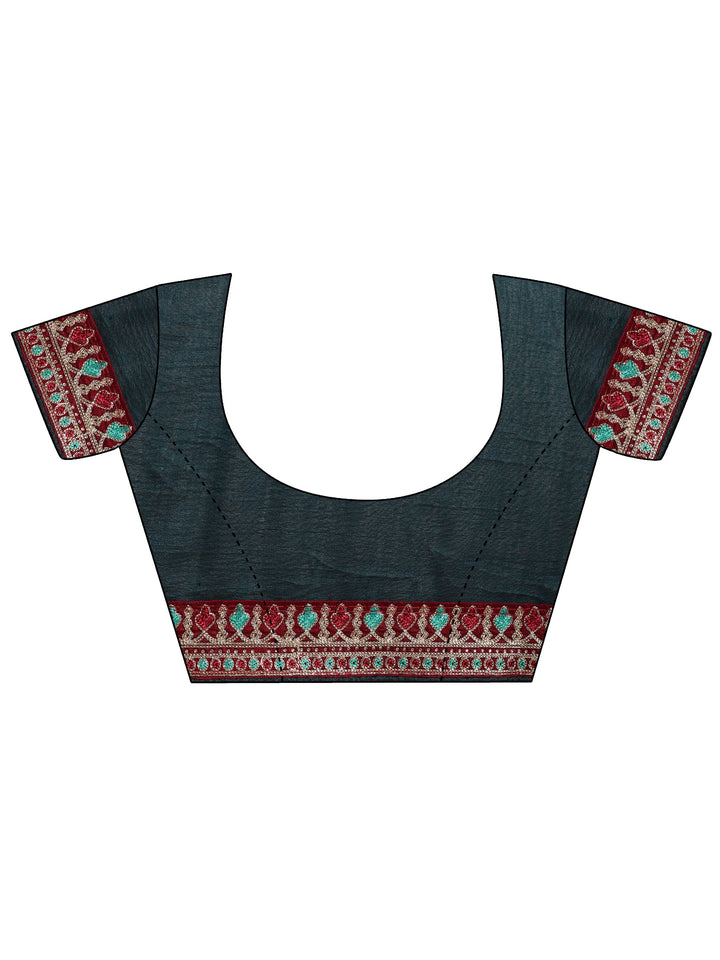 Maroon Printed Silk blend Saree With Unstitched Blouse Piece