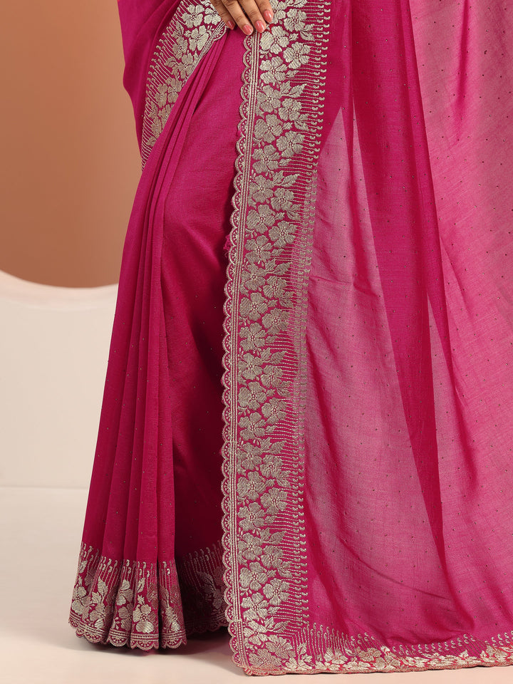 Pink Embellished Silk blend Saree With Unstitched Blouse Piece