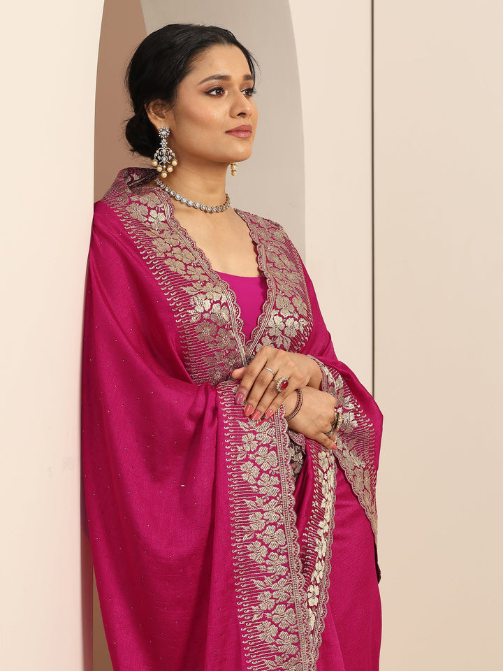 Pink Embellished Silk blend Saree With Unstitched Blouse Piece