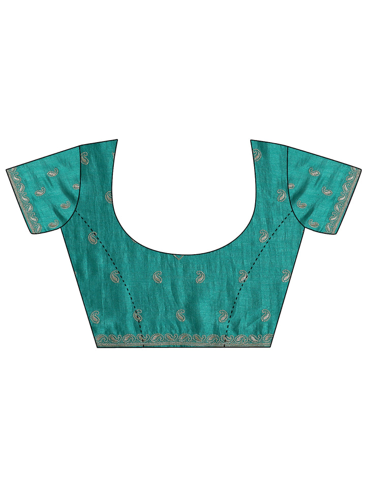 Green Embellished Silk blend Saree With Unstitched Blouse Piece