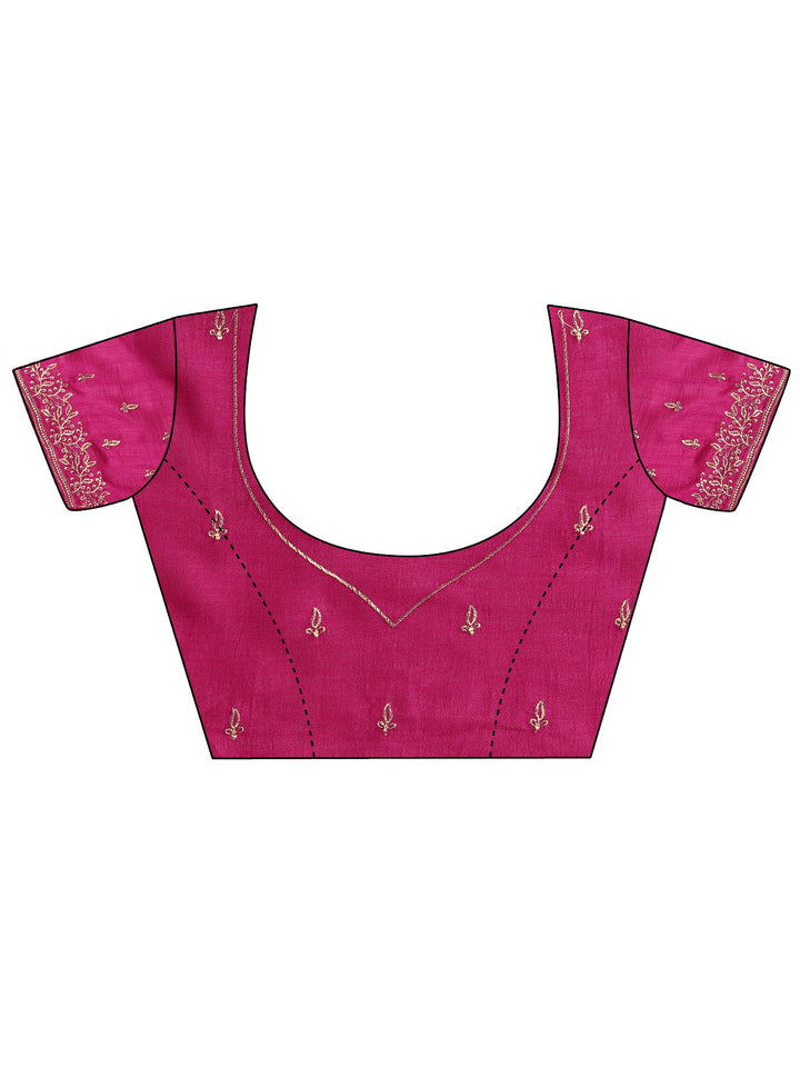 Magenta Embroidered Silk blend Saree With Unstitched Blouse Piece