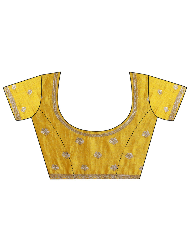 Mustard Embroidered Silk blend Saree With Unstitched Blouse Piece