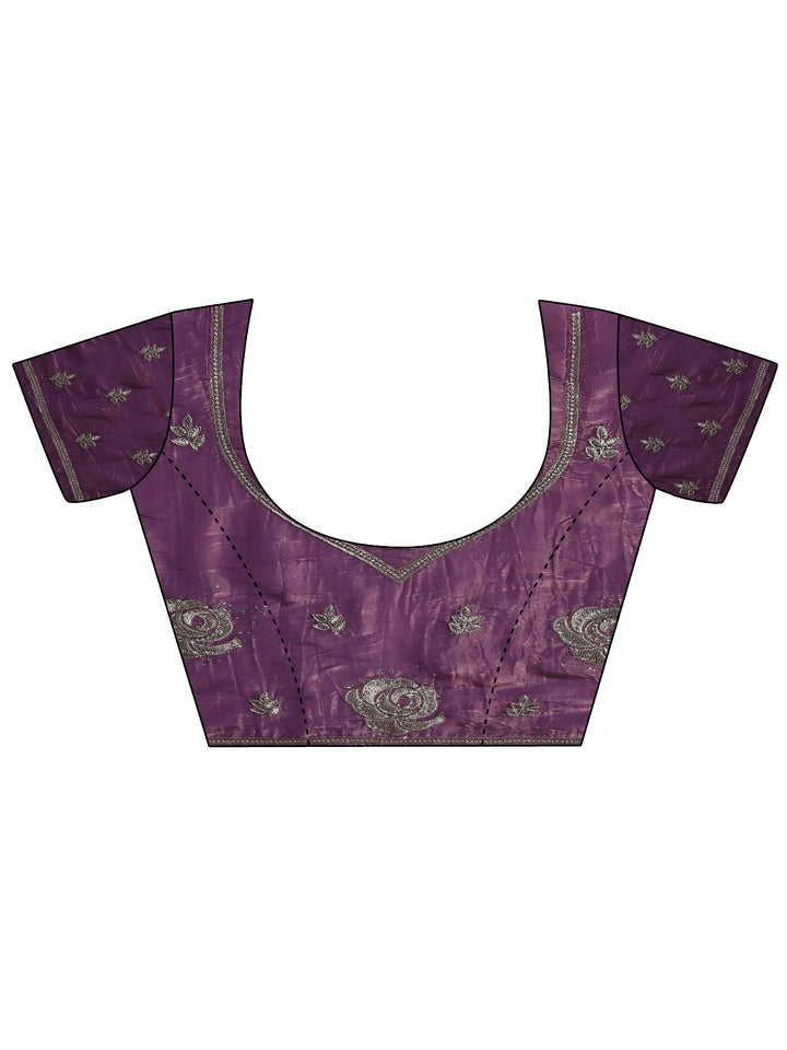 Purple Embroidered Organza Saree With Unstitched Blouse Piece