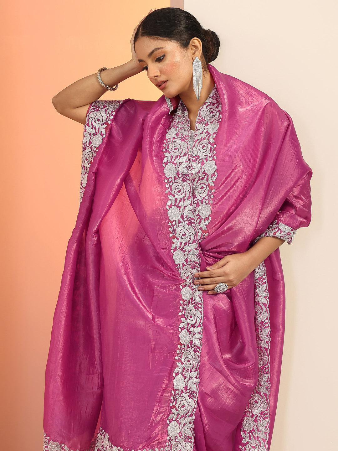 Pink Solid Organza Saree With Unstitched Blouse Piece