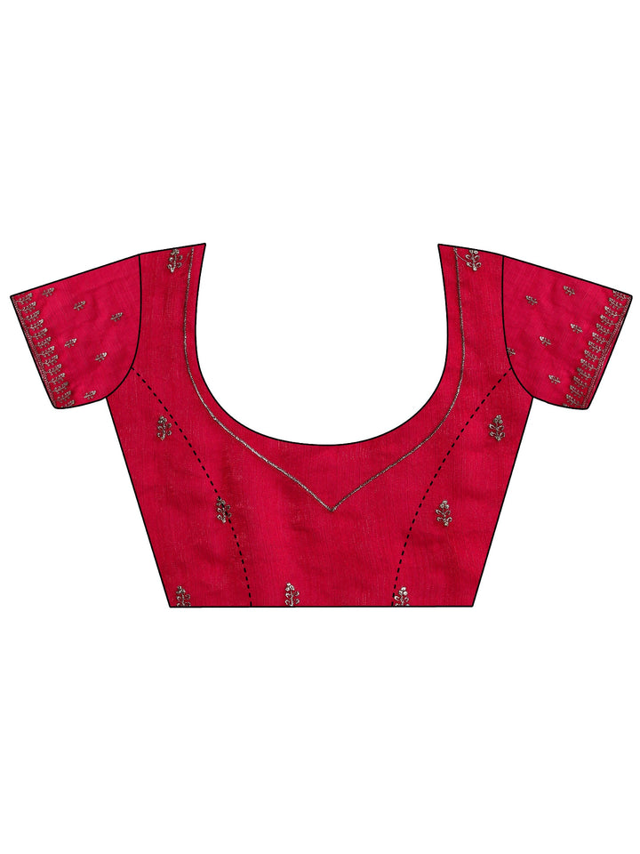 Red Embellished Chiffon Saree With Unstitched Blouse Piece