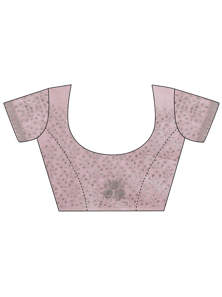 Lavender Embroidered Nylon Saree With Unstitched Blouse Piece