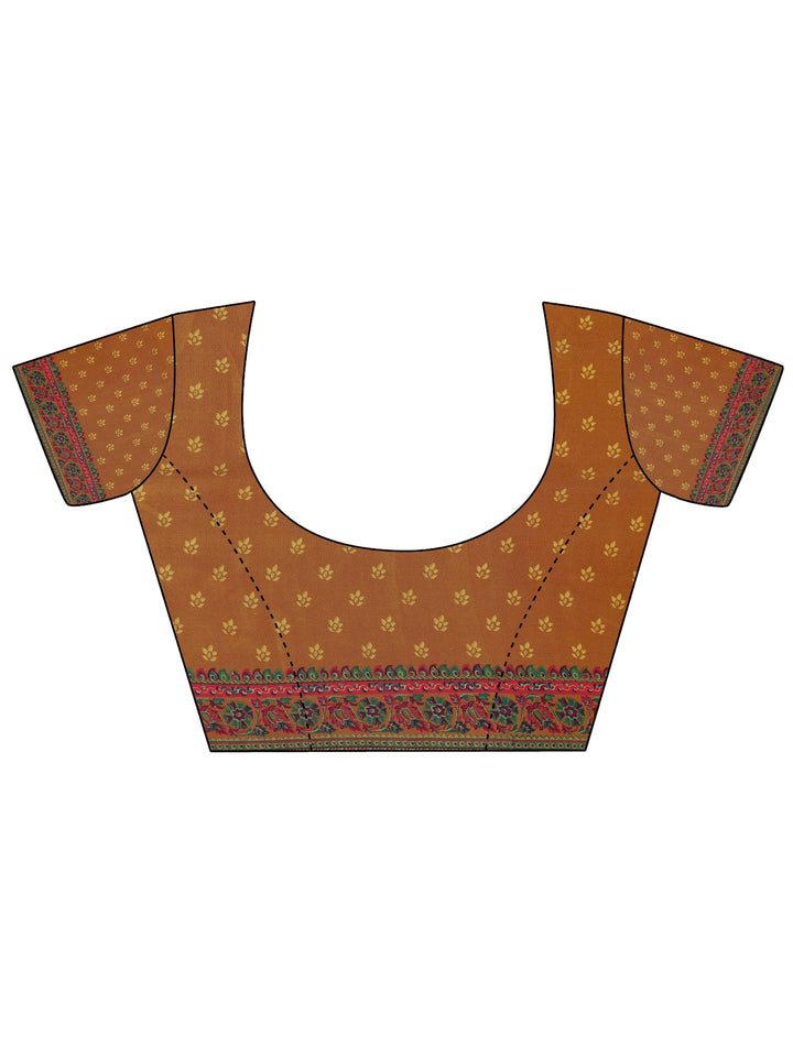 Mustard Printed Crepe Saree With Unstitched Blouse Piece
