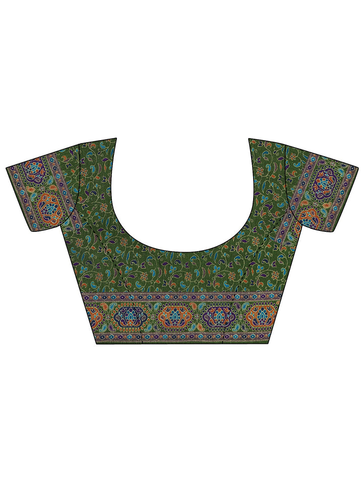 Magenta Printed Silk Blend Saree With Unstitched Blouse Piece