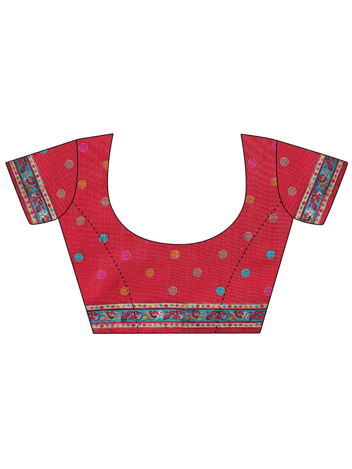 Multi Printed Silk Blend Saree With Unstitched Blouse Piece