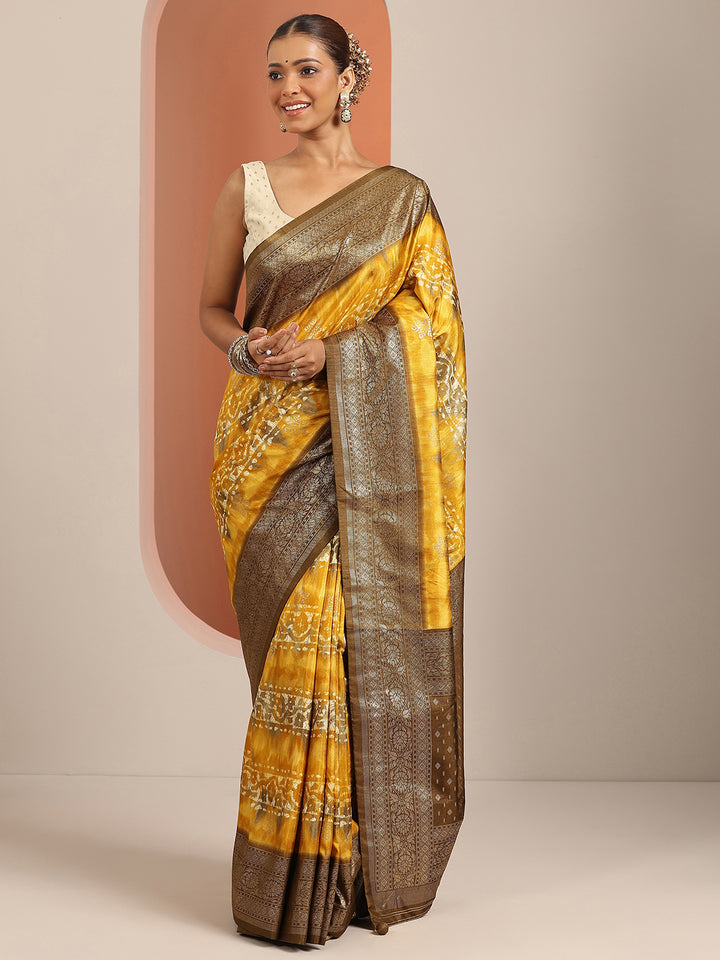 Yellow Solid Silk Blend Saree With Unstitched Blouse Piece