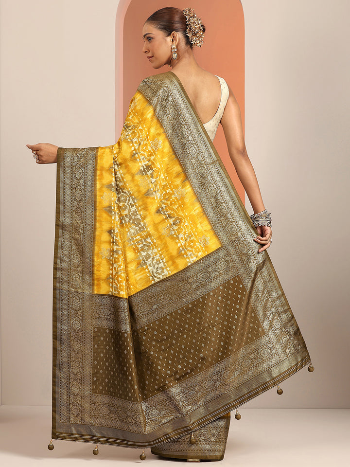 Yellow Solid Silk Blend Saree With Unstitched Blouse Piece