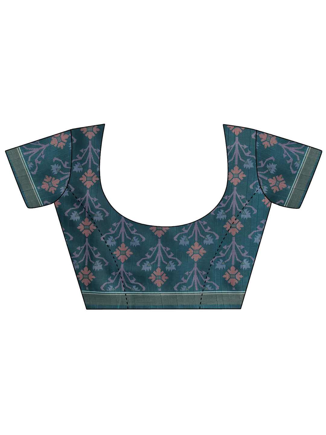Blue Printed Silk Saree With Unstitched Blouse Piece