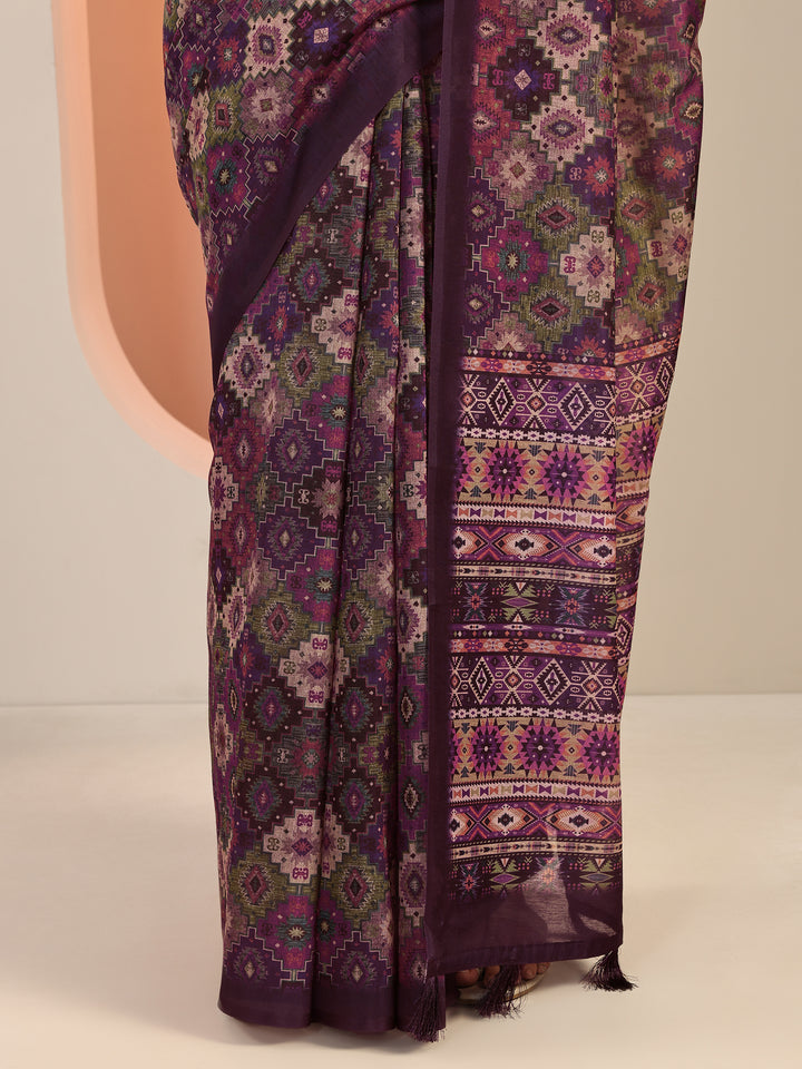 Multi Printed Silk Blend Saree With Unstitched Blouse Piece