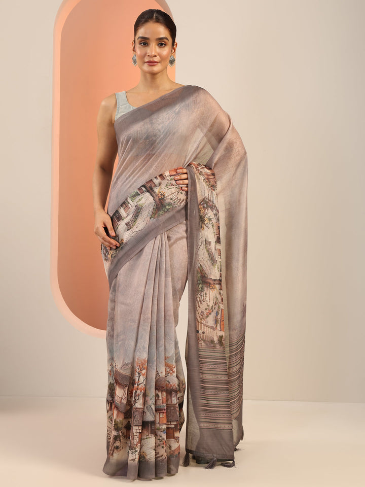 Mauve Printed Silk Saree With Unstitched Blouse Piece