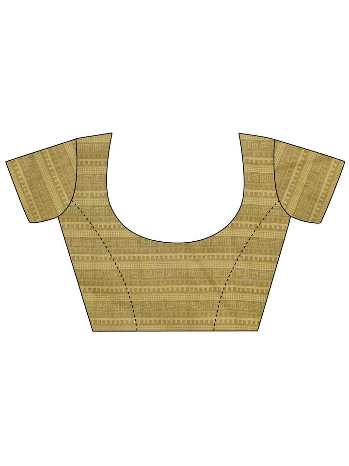 Olive Printed Silk Saree With Unstitched Blouse Piece