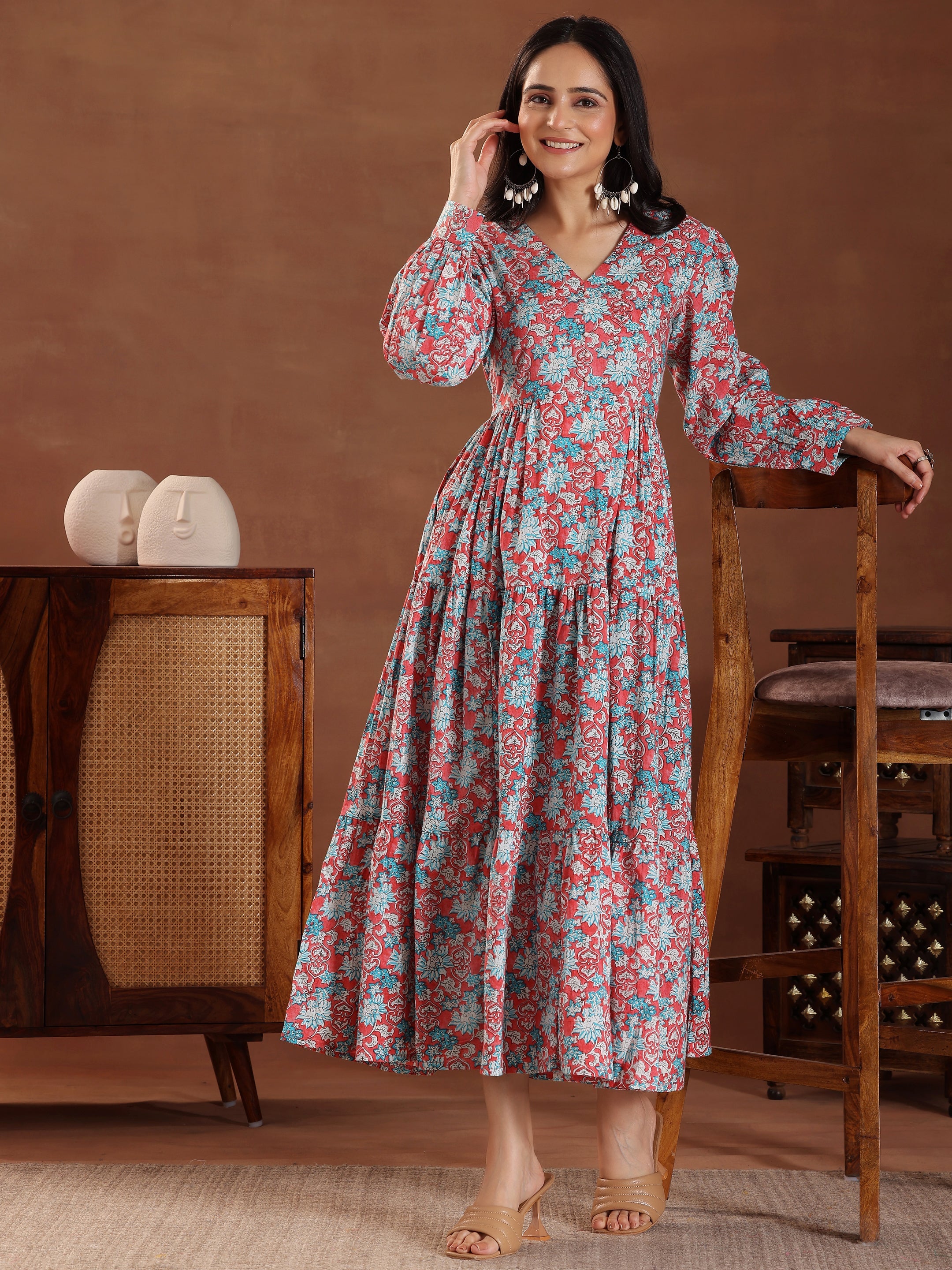 ヌキテパEthnic Print Flare Sleeve Dress ヌキテパ Ethnic Print Flare Sleeve Dress