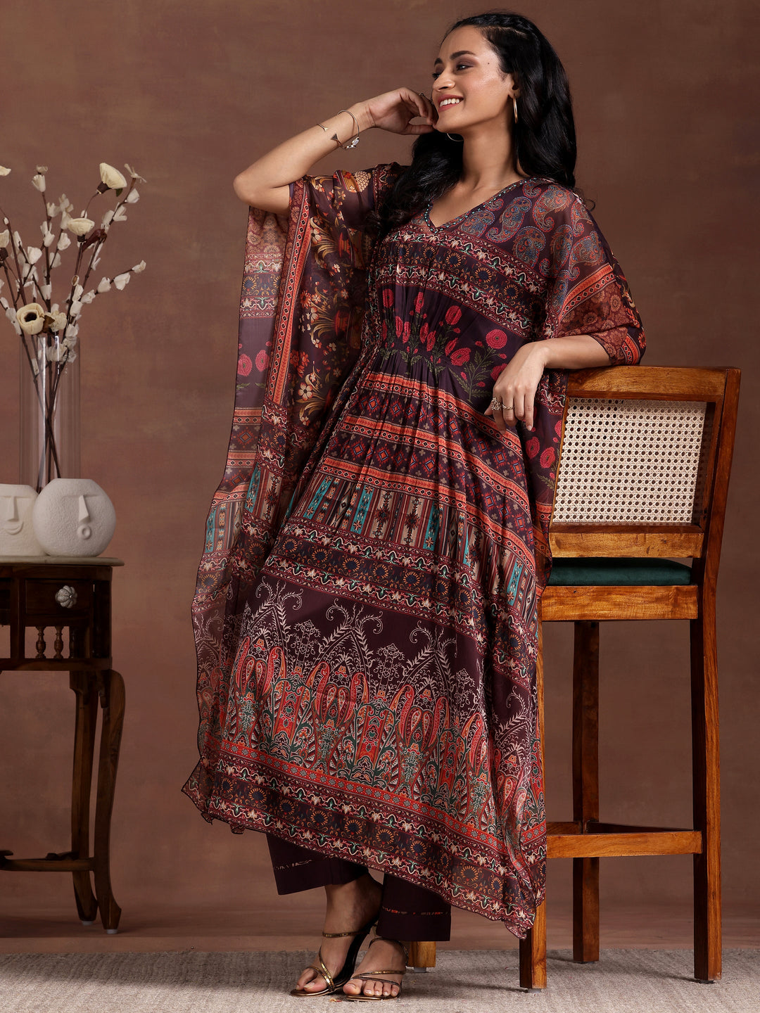 Multicoloured Printed Chiffon 3 Piece Co-Ords