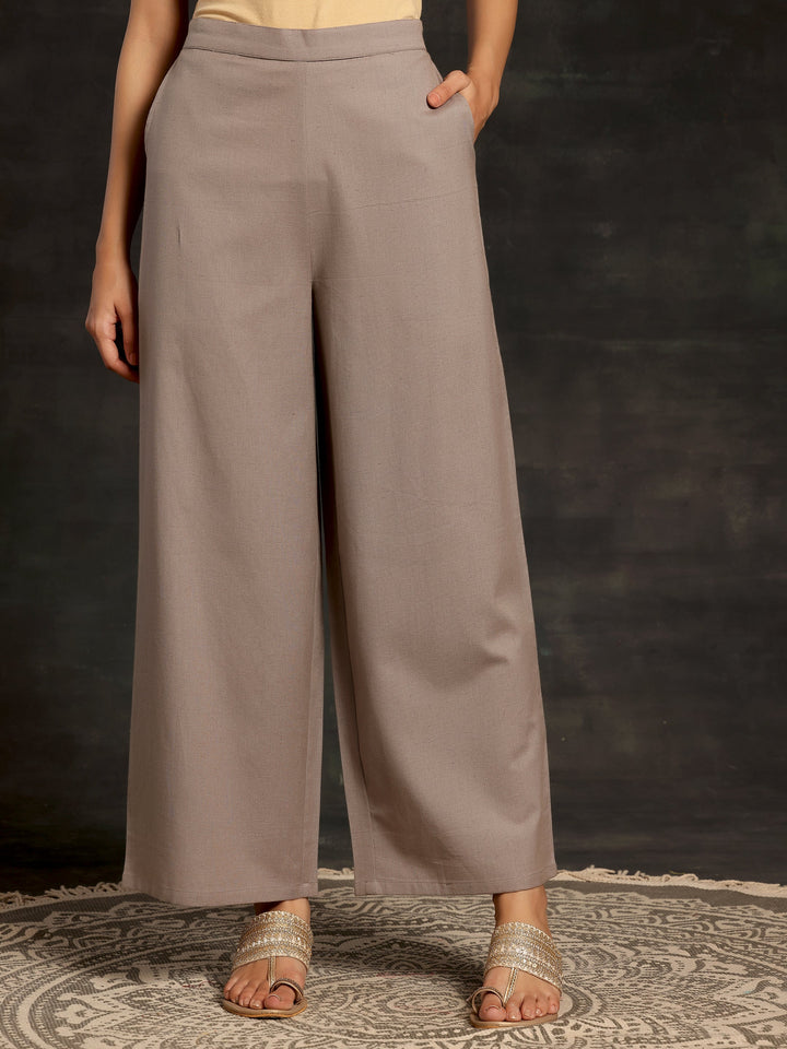 Grey Solid Cotton Palazzos