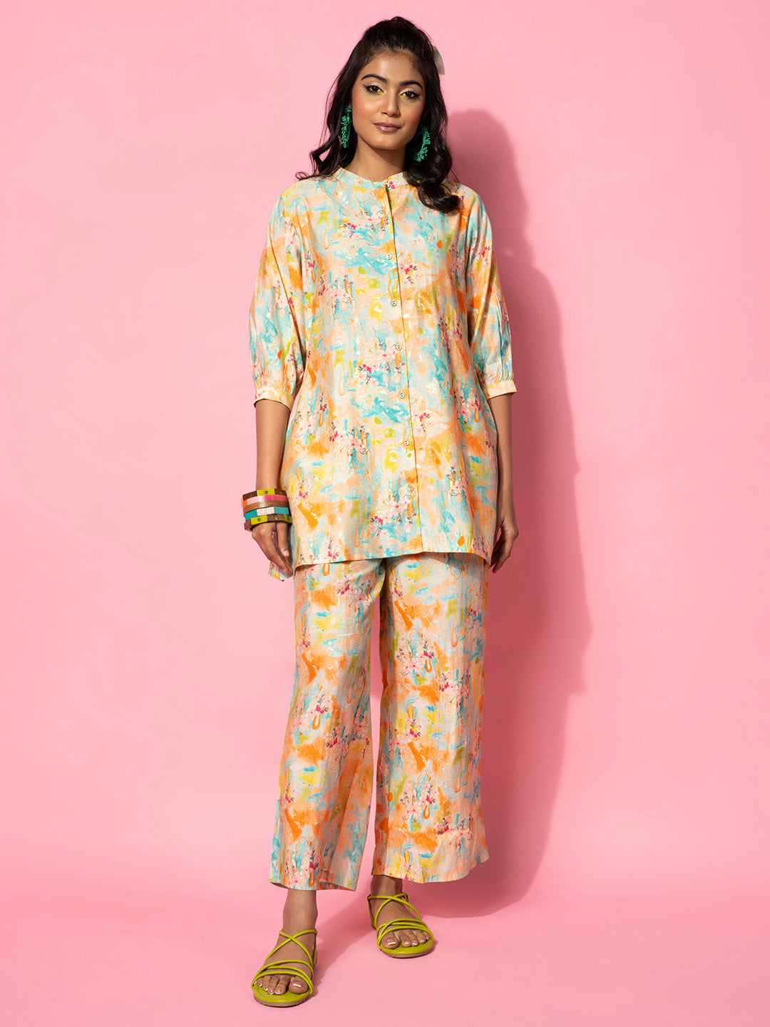 Multicoloured Printed Silk Blend Co-Ords