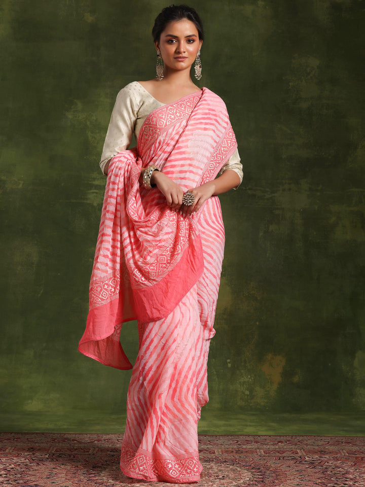 Coral Printed Poly Georgette Saree With Unstitched Blouse Piece - Libas