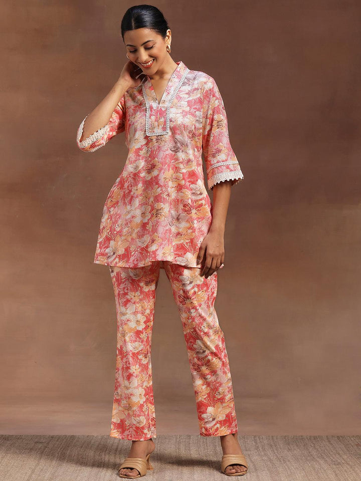 Peach Printed Cotton Blend Co-Ords