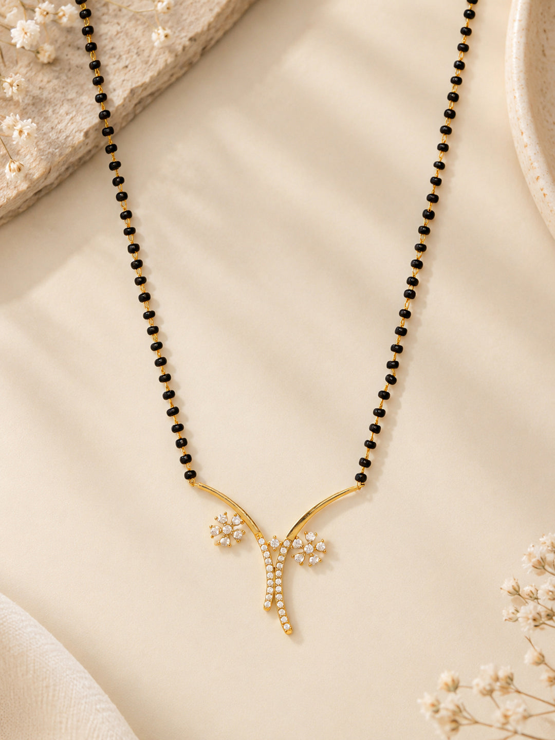 Libas Stone Floral Pendant 18K Gold Plated Mangalsutra