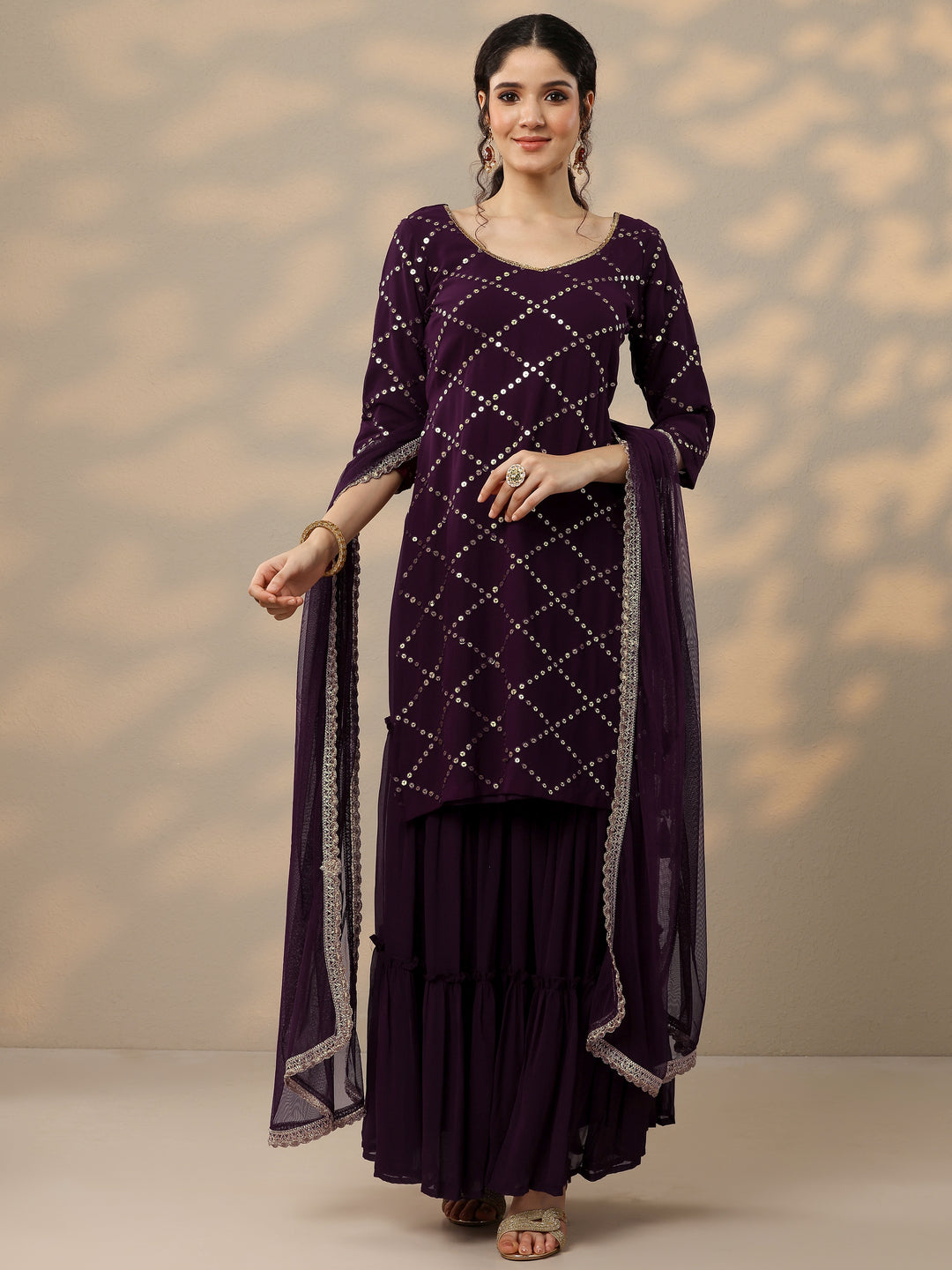 Purple Embroidered Georgette Suit Set