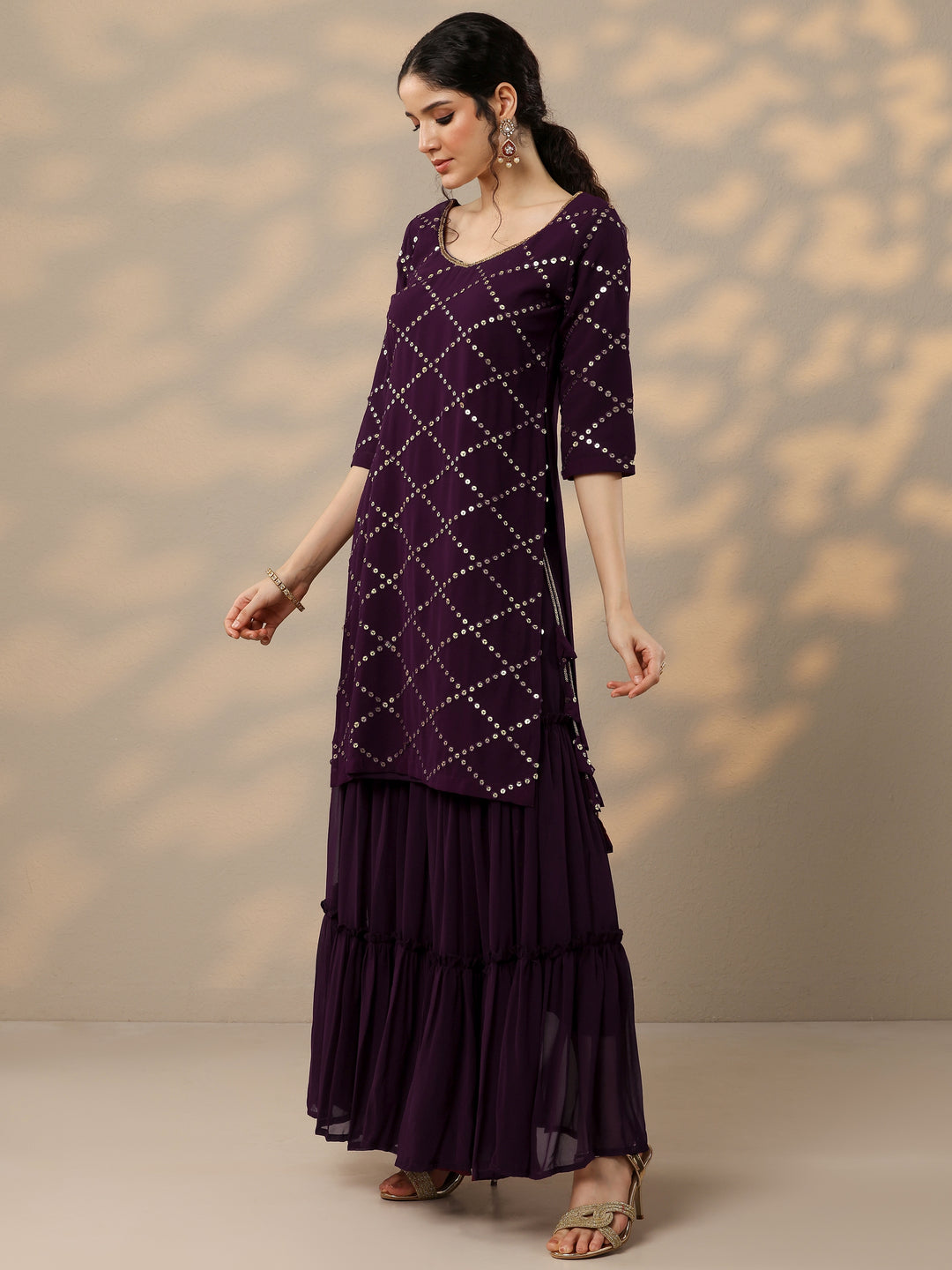 Purple Embroidered Georgette Suit Set