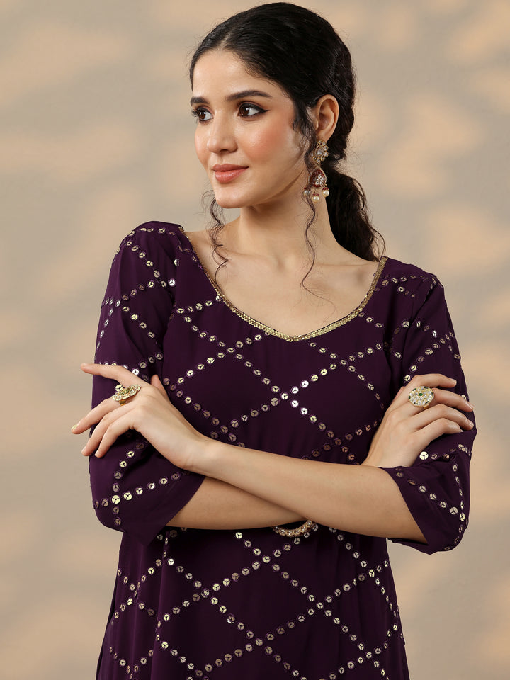 Purple Embroidered Georgette Suit Set