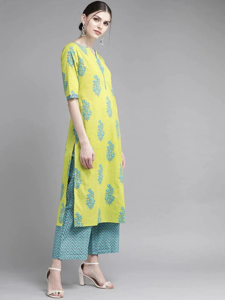Green Printed Cotton Suit Set - ShopLibas