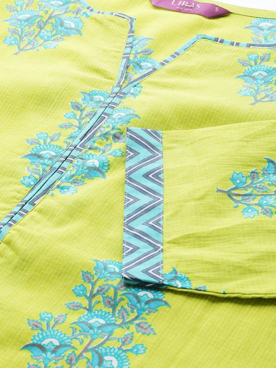 Green Printed Cotton Suit Set - ShopLibas