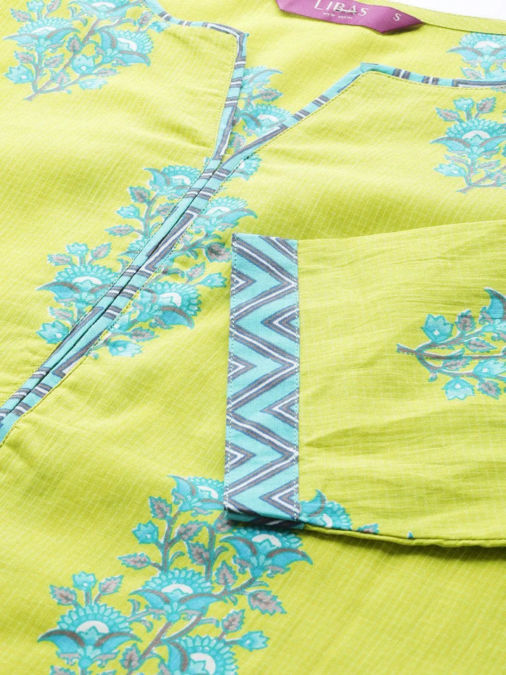 Green Printed Cotton Suit Set - ShopLibas