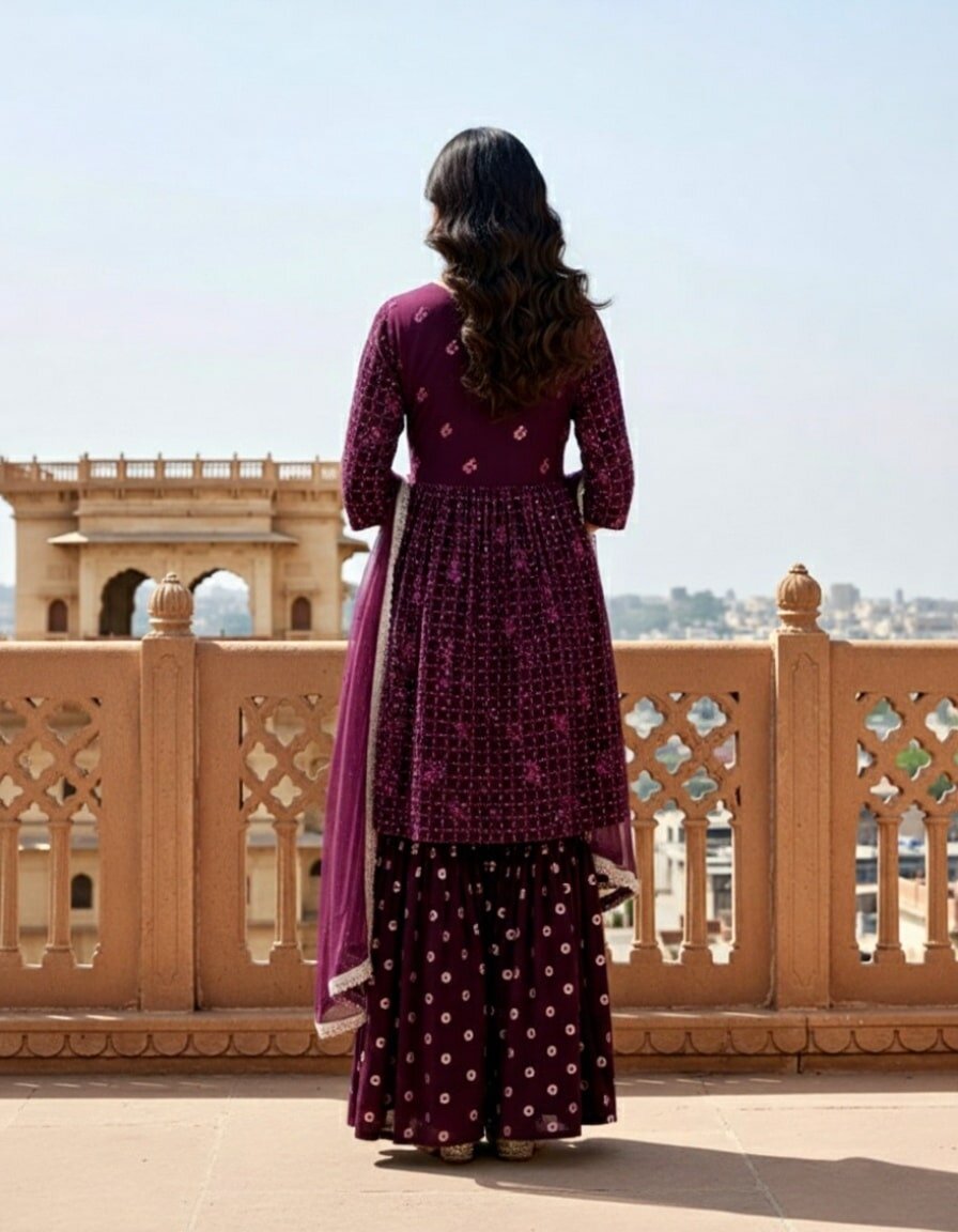 Purple Embroidered Georgette Suit Set