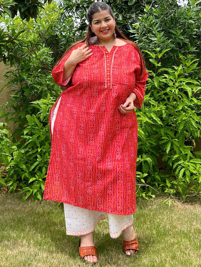 Coral Printed Cotton Blend Straight Kurta With Trousers - ShopLibas